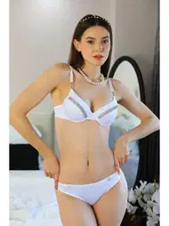 Akbeniz Push Up Taş Süslemeli Kadın Sütyen Takım Ekru Akbeniz 3001