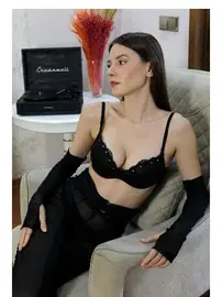 Akbeniz Kadın Taş Detaylı Sütyen Takım Akbeniz 3304 Siyah