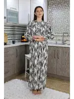 Yuvarlak Yaka Uzun Kollu Penye Gecelik Ev Elbisesi Ekru Akbeniz 25500 Ekru