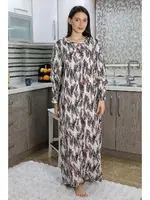 Yakası Düğmeli Penye Uzun Kollu Gecelik Ev Elbisesi Kırmızı Akbeniz 25500 Kirmizi detay görünüm