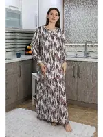 Yakası Düğmeli Penye Uzun Kollu Gecelik Ev Elbisesi Kırmızı Akbeniz 25500 Kirmizi görsel 4