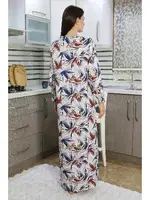 Uzun Kollu Desenli Penye Gecelik Ev Elbisesi Krem Akbeniz 25500 Krem farklı açı