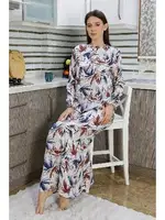 Uzun Kollu Desenli Penye Gecelik Ev Elbisesi Krem Akbeniz 25500 Krem görsel 4