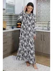Akbeniz Kolu Lastikli Uzun Kollu Penye Gecelik Ev Elbisesi Akbeniz 25500