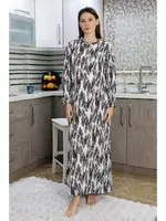 Uzun Kollu Penye Desenli Kadın Gecelik Ev Elbisesi Akbeniz 25500 Mor görsel 4