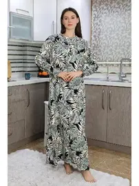 Akbeniz Yaprak Desenli Penye Uzun Kol Gecelik Ev Elbisesi Akbeniz 25500