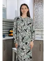 Yaprak Desenli Penye Uzun Kol Gecelik Ev Elbisesi Akbeniz 25500 Su Yeşili detay görünüm