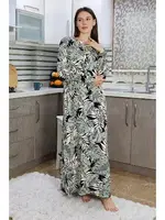 Yaprak Desenli Penye Uzun Kol Gecelik Ev Elbisesi Akbeniz 25500 Su Yeşili farklı açı