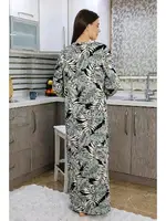 Yaprak Desenli Penye Uzun Kol Gecelik Ev Elbisesi Akbeniz 25500 Su Yeşili görsel 4