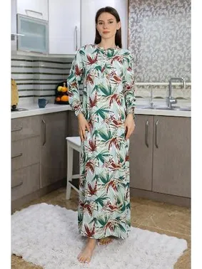 Akbeniz Pamuklu Uzun Kollu Penye Gecelik Ev Elbisesi Akbeniz 25500