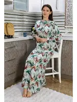 Pamuklu Uzun Kollu Penye Gecelik Ev Elbisesi Akbeniz 25500 Yeşil detay görünüm