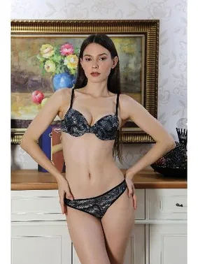 Akbeniz Desenli Yarım Destekli Kadın Sütyen Takım Akbeniz 3706 - Alternatif Görünüm