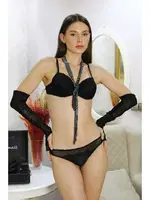 Dantelli Yarım Destekli Detaylı Sütyen Takım Akbeniz 4500 Siyah görsel 4