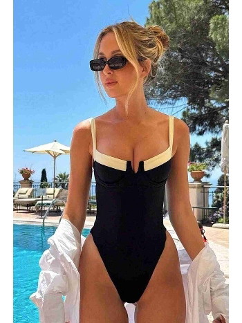 Balenli Tasarım V Yaka Mayo Mayokini Siyah Angelsin MS4383 Siyah