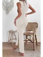 Örme Yırtmaçlı Pareo Plaj Elbisesi Kimono Krem Angelsin 4531 Krem detay görünüm