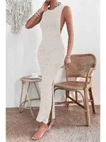 Örme Yırtmaçlı Pareo Plaj Elbisesi Kimono Krem Angelsin 4531 Krem farklı açı