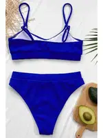 Yüksek Bel Fitilli Kumaş Tankini Bikini Üstü Angelsin MS43719 Saks Saks farklı açı