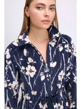 Anıl Kadın Çiçek Desenli Fermuarlı Kadife Sabahlık Takımı Anıl 11537 - Alternatif Görünüm