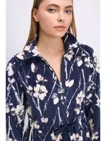 Kadın Çiçek Desenli Fermuarlı Kadife Sabahlık Takımı Anıl 11537 Lacivert detay görünüm