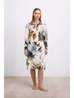 Kadın Uzun Kollu Çiçek Desenli Lenzing Viskon, Düğmeli Yaka Detaylı Gecelik Anıl 11553 Koyu Yeşil