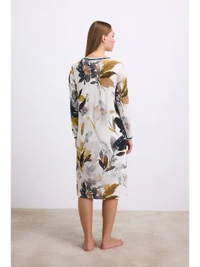 Anıl Kadın Uzun Kollu Çiçek Desenli Lenzing Viskon, Düğmeli Yaka Detaylı Gecelik Anıl 11553 - Alternatif Görünüm