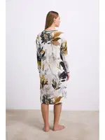 Kadın Uzun Kollu Çiçek Desenli Lenzing Viskon, Düğmeli Yaka Detaylı Gecelik Anıl 11553 Koyu Yeşil detay görünüm