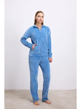 Anıl Kadın Uzun Kollu Fermuarlı Kadife Sweatshirt ve Pantolon Takım Anıl 11625