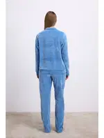 Kadın Uzun Kollu Fermuarlı Kadife Sweatshirt ve Pantolon Takım Anıl 11625 Mavi farklı açı