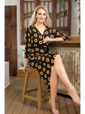 Lady Anvelop Kuşaklı Çiçek Desenli Uzun Elbise Lady 7000 - Alternatif Görünüm