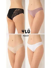 Confeo Arkası Dantelli 4Lü Kadın Bikini Külot Paket Confeo C804-007