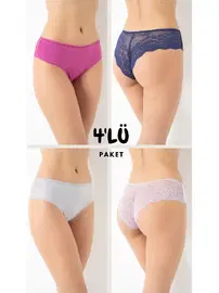 Confeo Arkası Dantelli Kadın Bikini Külot 4Lü Paket Confeo C804-004