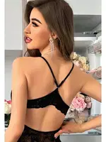 Arkası Dantelli Sırt Dekolteli Siyah Fantazi Saten Gecelik Lily Bianca 447 Siyah farklı açı