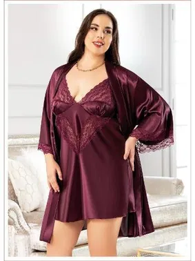 Miss Laris Asimetrik Dantelli Büyük Beden Saten Gecelik Sabahlık Takımı Miss Laris 6005 - Alternatif Görünüm