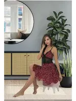 Asimetrik Kesim Dantelli Kısa Gecelik Kırmızı İzabel 3015 Kırmızı görsel 4