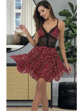 İzabel Asimetrik Kesim Dantelli Kısa Gecelik Kırmızı İzabel 3015