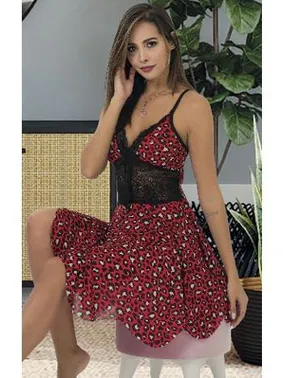 İzabel Asimetrik Kesim Dantelli Kısa Gecelik Kırmızı İzabel 3015 - Alternatif Görünüm