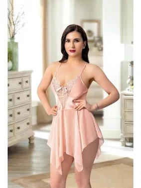 Pink Night Asimetrik Kesim Eteği Tül Kısa Saten Gecelik Pink Night 3912 - Alternatif Görünüm