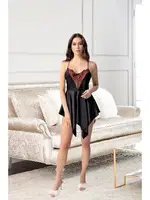 Asimetrik Kesim İnce Askılı Siyah Kısa Saten Gecelik Pink Night 3809 Siyah