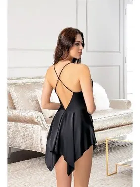 Pink Night Asimetrik Kesim İnce Askılı Siyah Kısa Saten Gecelik Pink Night 3809 - Alternatif Görünüm