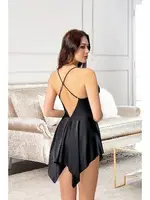 Asimetrik Kesim İnce Askılı Siyah Kısa Saten Gecelik Pink Night 3809 Siyah detay görünüm