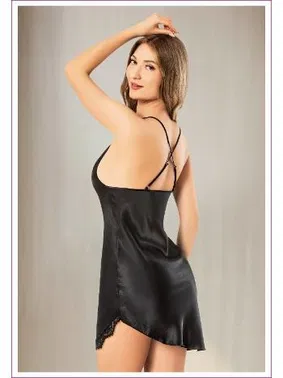 Miss Laris Asimetrik Kesim Sırtı Çapraz Askılı Saten Gecelik Miss Laris 2143 - Alternatif Görünüm