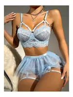 Askılı Bralet Mavi Tül etekli Jartiyer Takım missisX 62012 Mavi