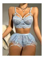 Askılı Bralet Mavi Tül etekli Jartiyer Takım missisX 62012 Mavi detay görünüm