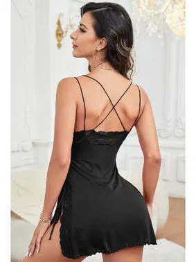 Merry See Askılı Dantel İşlemeli Yırtmaçlı Gecelik Merry See MS 2364 Siyah - Alternatif Görünüm