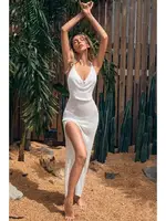 Askılı Örme Pamuk Uzun Pareo Plaj Elbisesi Kimono Kaftan Angelsin MS 4098 Beyaz Beyaz farklı açı