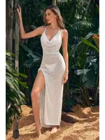 Askılı Örme Pamuk Uzun Pareo Plaj Elbisesi Kimono Kaftan Angelsin MS 4098 Beyaz Beyaz görsel 5