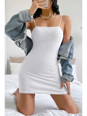 Merry See Askılı Vücudu Saran Şık Mini Elbise Merry See MS 4394 Beyaz