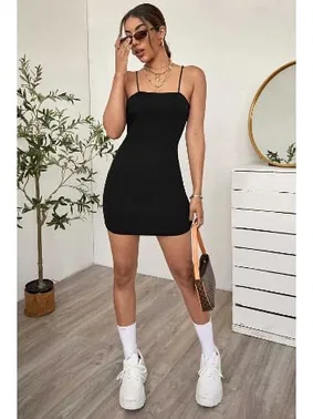 Merry See Askılı Vücudu Saran Şık Mini Elbise Merry See MS 4394 Siyah