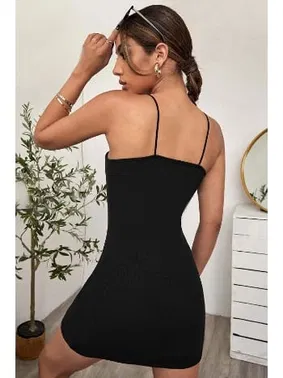 Merry See Askılı Vücudu Saran Şık Mini Elbise Merry See MS 4394 Siyah - Alternatif Görünüm