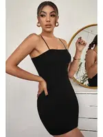 Askılı Vücudu Saran Şık Mini Elbise Merry See MS 4394 Siyah Siyah farklı açı